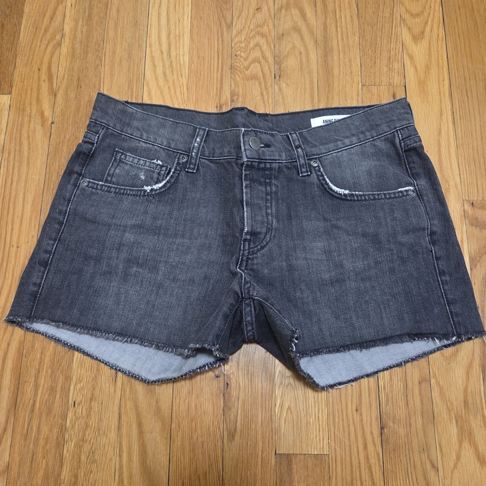 Anine Bing Black Denim Cutoff Shorts Women M Raw Hem High Rise 100% Cotton